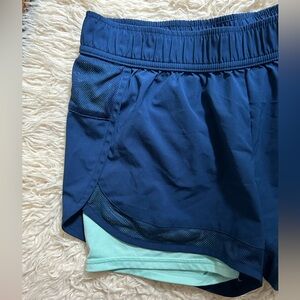 Navy blue and teal contrast monochrome running shorts